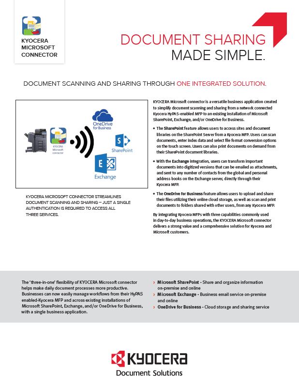 Kyocera, Software, Document Management, Kyocera, Microsoft Connector, Simplified Office Solutions