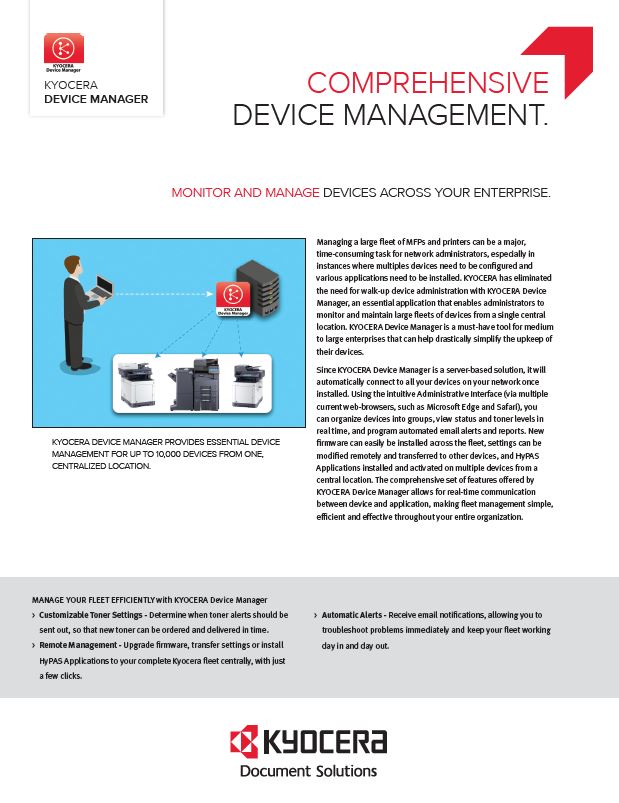 Kyocera, Software, Network Device Management, Kyocera, Device Manager, Simplified Office Solutions